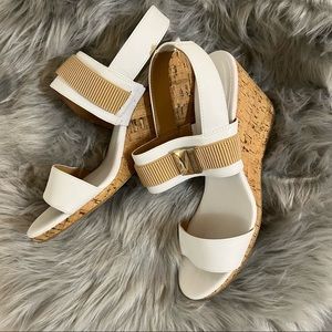 White Calvin Klein strappy sandal wedges coastal summer beach beachy